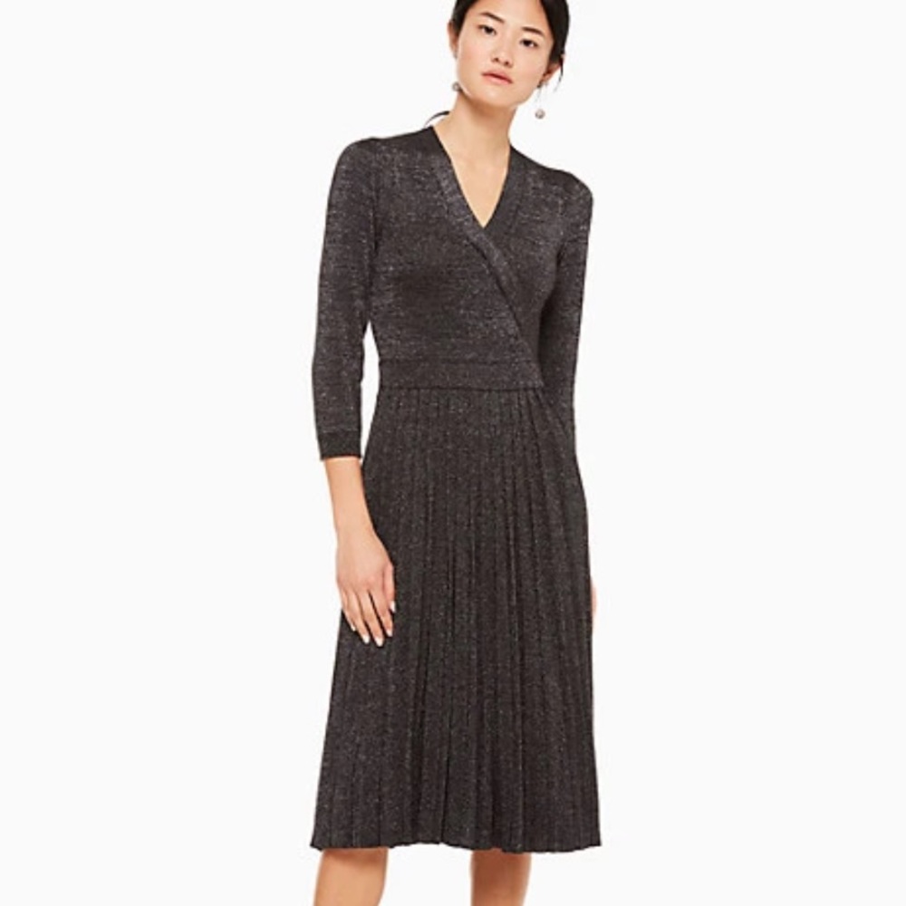 Metallic Wrap Sweater Dress